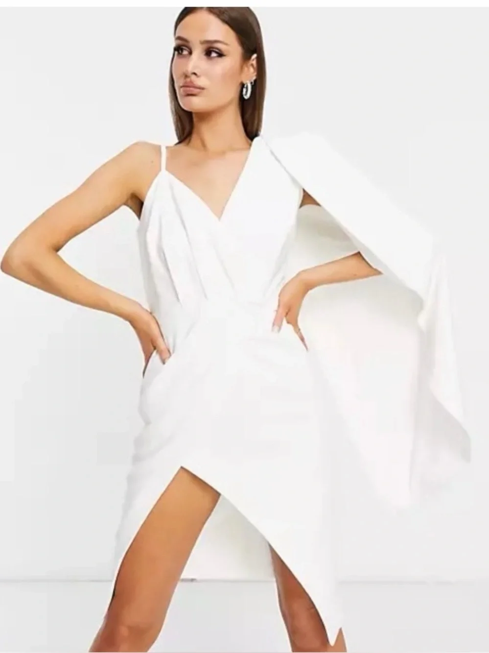 Lavish Alice Half Cape Capelet One Shoulder Wrap Sheath White Dress sz 2 - Picture 2 of 10
